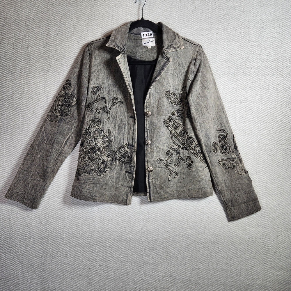 Vintage Vandana Elegant Embroidered Womens Small Jean Jacket Beaded